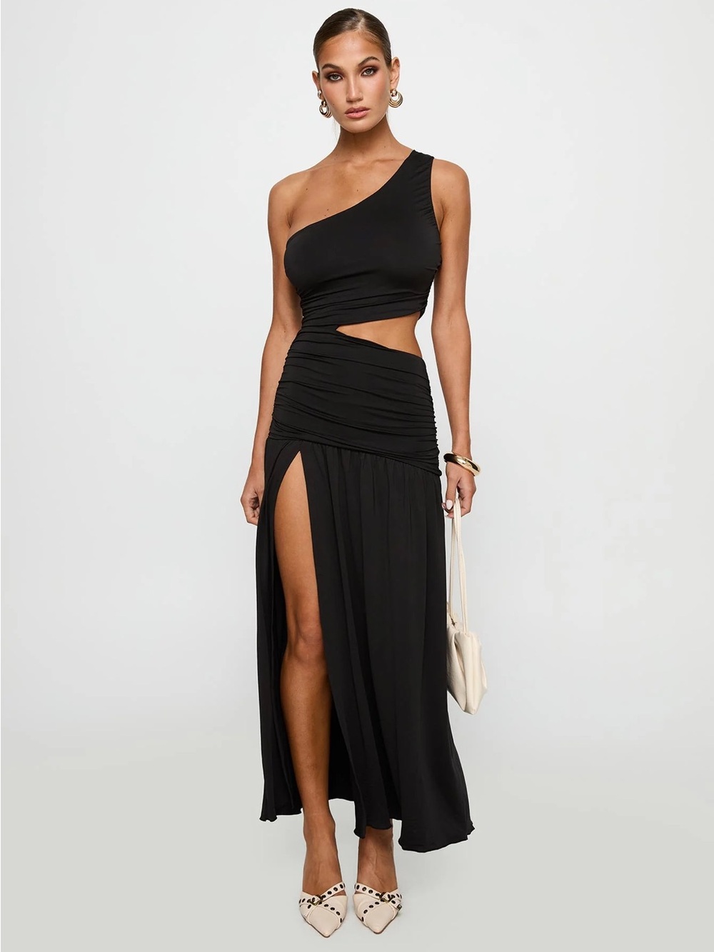 Princess Polly Black One-Shoulder Cutout Maxi Dress